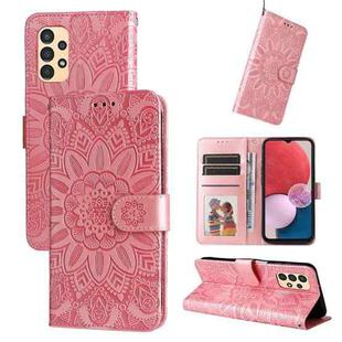 For Samsung Galaxy A13 5G Embossed Sunflower Leather Phone Case(Pink)