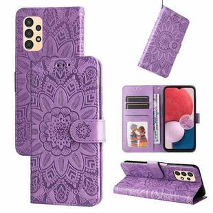 For Samsung Galaxy A13 5G Embossed Sunflower Leather Phone Case(Purple)