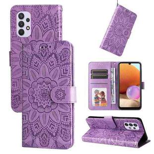 For Samsung Galaxy A32 4G Embossed Sunflower Leather Phone Case(Purple)