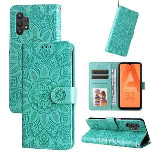 For Samsung Galaxy A32 5G Embossed Sunflower Leather Phone Case(Green)