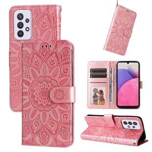 For Samsung Galaxy A52 4G / 5G Embossed Sunflower Leather Phone Case(Pink)