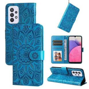 For Samsung Galaxy A52 4G / 5G Embossed Sunflower Leather Phone Case(Blue)