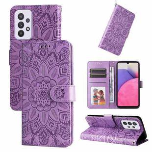 For Samsung Galaxy A52 4G / 5G Embossed Sunflower Leather Phone Case(Purple)
