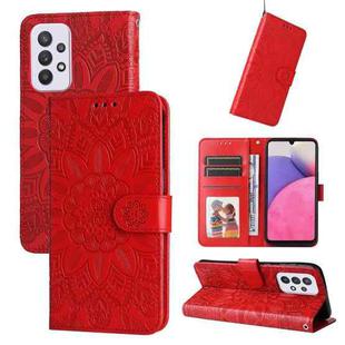 For Samsung Galaxy A52 4G / 5G Embossed Sunflower Leather Phone Case(Red)
