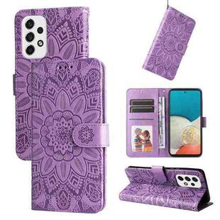 For Samsung Galaxy A53 5G Embossed Sunflower Leather Phone Case(Purple)