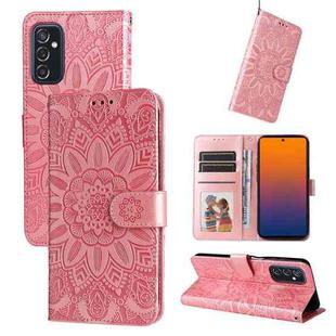 For Samsung Galaxy M52 5G Embossed Sunflower Leather Phone Case(Pink)
