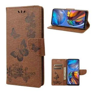 For Motorola Moto E32 Butterflies Embossing Horizontal Flip Leather Phone Case(Brown)