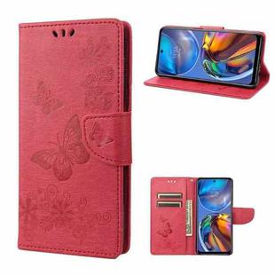For Motorola Moto E32 Butterflies Embossing Horizontal Flip Leather Phone Case(Red)