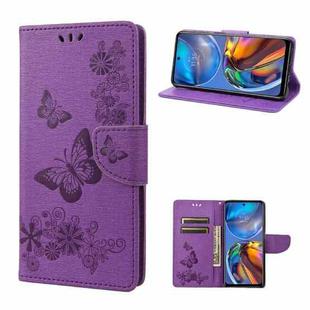 For Motorola Moto E32 Butterflies Embossing Horizontal Flip Leather Phone Case(Purple)