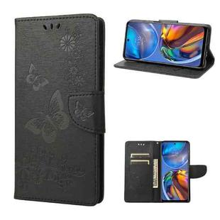 For Motorola Moto E32 Butterflies Embossing Horizontal Flip Leather Phone Case(Black)