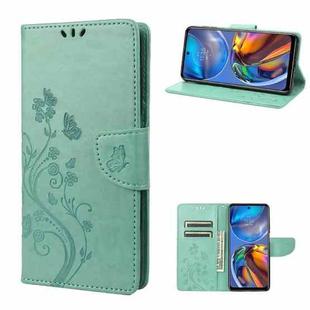 For Motorola Moto E32 Butterfly Flower Pattern Horizontal Flip Leather Phone Case with Card Slot & Holder(Green)
