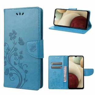 For Samsung Galaxy A03 Butterfly Flower Pattern Horizontal Flip Leather Phone Case with Card Slot & Holder(Blue)