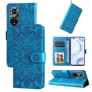 For Honor 50 Pro / Huawei nova 9 Pro Embossed Sunflower Leather Phone Case(Blue)
