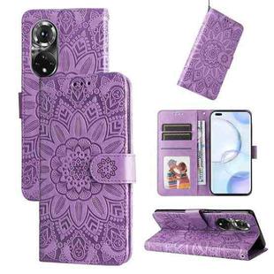 For Honor 50 Pro / Huawei nova 9 Pro Embossed Sunflower Leather Phone Case(Purple)