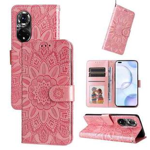 For Honor 50 Pro / Huawei nova 9 Pro Embossed Sunflower Leather Phone Case(Rose Gold)