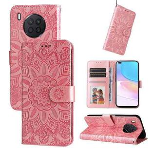 For Honor 50 Lite / Honor X20 Embossed Sunflower Leather Phone Case(Rose Gold)