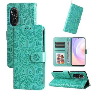 For Honor 50 SE / Huawei nova 9 SE Embossed Sunflower Leather Phone Case(Green)