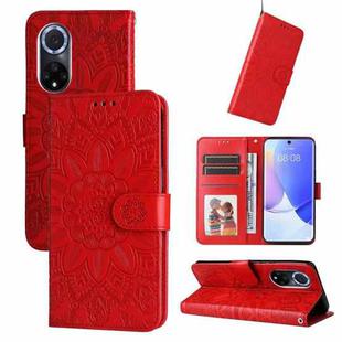 For Honor 50 / Huawei nova 9 Embossed Sunflower Leather Phone Case(Red)