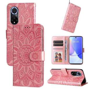 For Honor 50 / Huawei nova 9 Embossed Sunflower Leather Phone Case(Rose Gold)