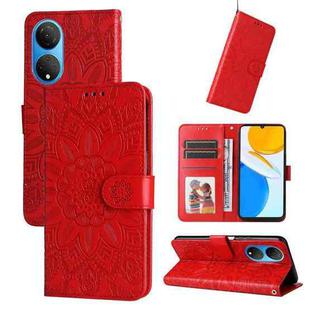 For Honor X7 / Honor Play 30 Embossed Sunflower Leather Phone Case(Red)