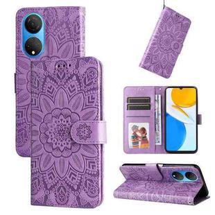For Honor X7 / Honor Play 30 Embossed Sunflower Leather Phone Case(Purple)