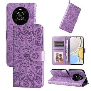 For Honor X30 / X9 5G / 4G Embossed Sunflower Leather Phone Case(Purple)