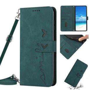 For Samsung Galaxy A32 4G Skin Feel Heart Pattern Leather Phone Case With Lanyard(Green)