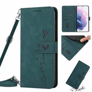 For Samsung Galaxy S21+ Skin Feel Heart Pattern Leather Phone Case With Lanyard(Green)