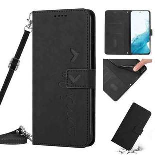 For Samsung Galaxy S22 Skin Feel Heart Pattern Leather Phone Case With Lanyard(Black)