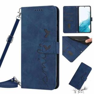 For Samsung Galaxy S22 Skin Feel Heart Pattern Leather Phone Case With Lanyard(Blue)