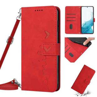For Samsung Galaxy S22+ Skin Feel Heart Pattern Leather Phone Case With Lanyard(Red)