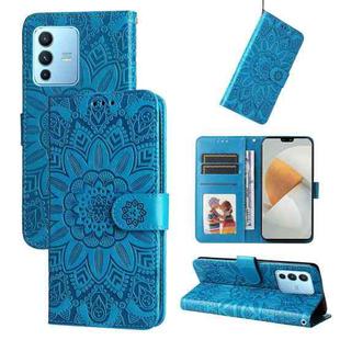 For vivo S12 Pro / V23 Pro Embossed Sunflower Leather Phone Case(Blue)
