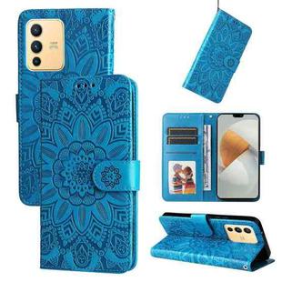 For vivo S12 / V23 5G Embossed Sunflower Leather Phone Case(Blue)