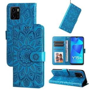 For vivo Y15s 2021 / Y15a / Y10 4G Embossed Sunflower Leather Phone Case(Blue)