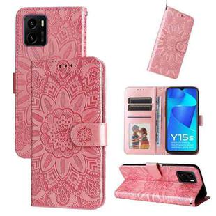 For vivo Y15s 2021 / Y15a / Y10 4G Embossed Sunflower Leather Phone Case(Rose Gold)