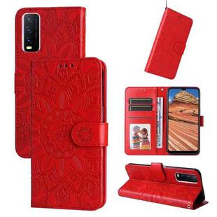 For vivo Y20 Embossed Sunflower Leather Phone Case(Red)