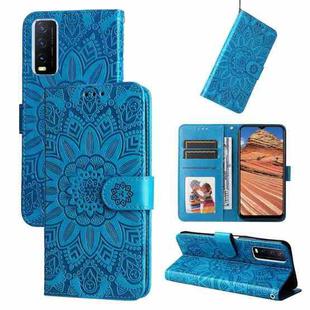 For vivo Y20 Embossed Sunflower Leather Phone Case(Blue)