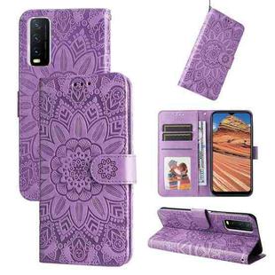 For vivo Y20 Embossed Sunflower Leather Phone Case(Purple)