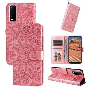 For vivo Y20 Embossed Sunflower Leather Phone Case(Rose Gold)