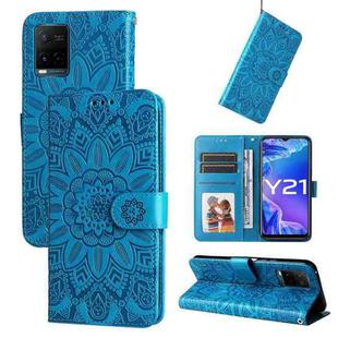 For vivo Y21 2021 / Y21s / Y33s  Embossed Sunflower Leather Phone Case(Blue)