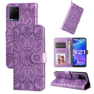 For vivo Y21 2021 / Y21s / Y33s  Embossed Sunflower Leather Phone Case(Purple)