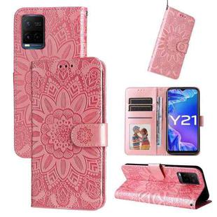 For vivo Y21 2021 / Y21s / Y33s  Embossed Sunflower Leather Phone Case(Rose Gold)