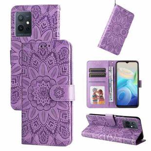 For vivo Y55 5G / Y75 5G / T1 5G Embossed Sunflower Leather Phone Case(Purple)