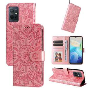 For vivo Y55 5G / Y75 5G / T1 5G Embossed Sunflower Leather Phone Case(Rose Gold)