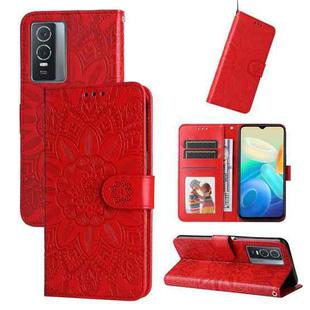 For vivo Y76s / Y76 5G Embossed Sunflower Leather Phone Case(Red)