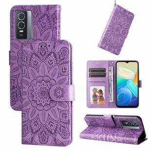 For vivo Y76s / Y76 5G Embossed Sunflower Leather Phone Case(Purple)