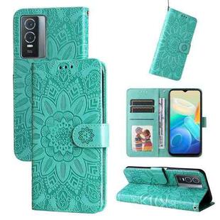 For vivo Y76s / Y76 5G Embossed Sunflower Leather Phone Case(Green)