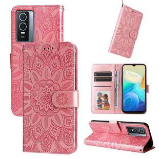 For vivo Y76s / Y76 5G Embossed Sunflower Leather Phone Case(Rose Gold)