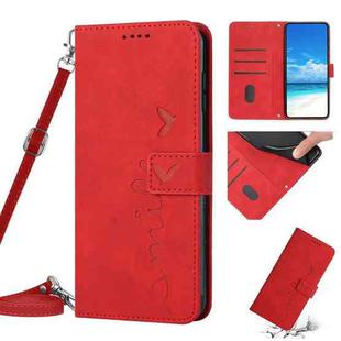 Skin Feel Heart Pattern Leather Phone Case With Lanyard For iPhone 6 Plus/7 Plus/8 Plus(Red)