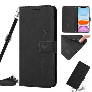 For iPhone 11 Skin Feel Heart Pattern Leather Phone Case With Lanyard (Black)